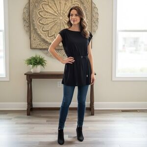 Lauren Ralph Lauren Black Dress Sheath Knit Jersey with Braided Belt NWT